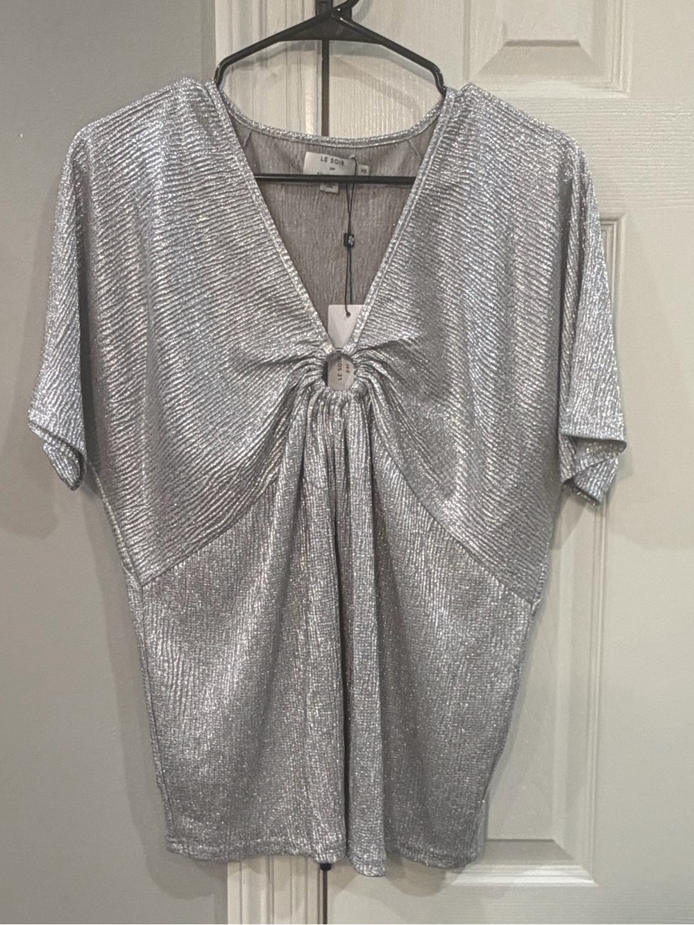 Molly Bracken Silver Knot-Front V-Neck Blouse